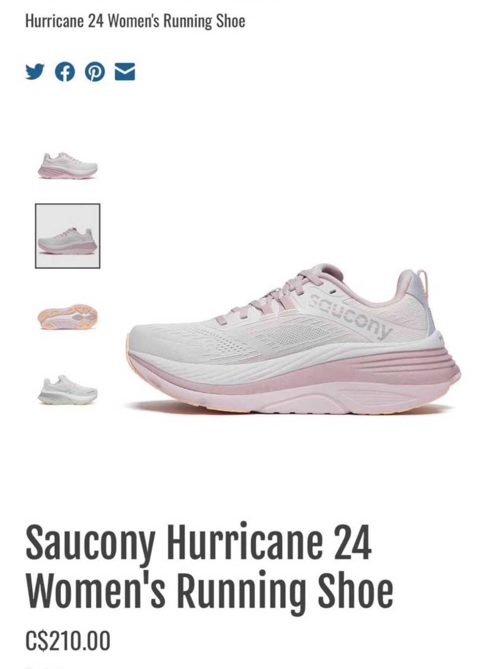 Saucony Women's Hurricane 24 Running Shoe - Light Pink/White